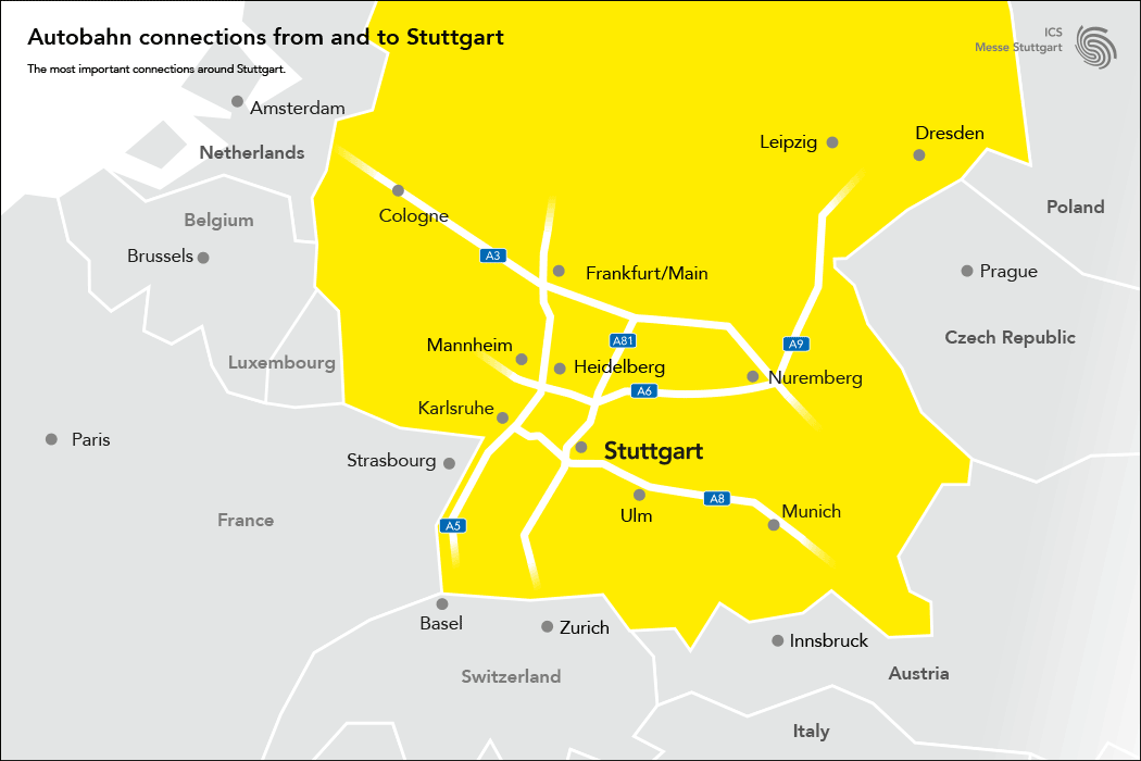 Autobahn connections from and to Stuttgart